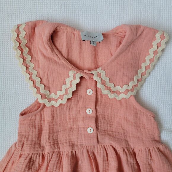 MIPOUNET Coral Alice Muslin Collared Dress Size 2T Preppy Organic Event Gauzy - Picture 6 of 9